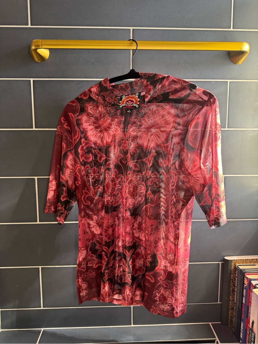 Johnny Was Red Floral Short-Sleeve Women's Top